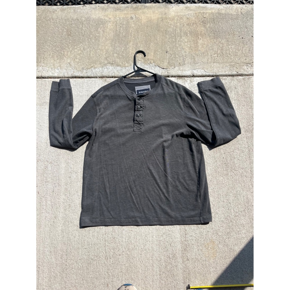 St Johns Bay Mens Henley Shirt Large Charcoal Gray Long Sleeve Cotton Blend